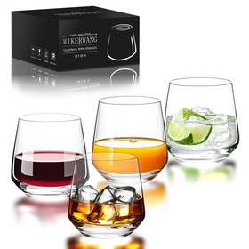 WIKERWANG stemless wine glasses set of four, 13.5oz, dishwasher-safe for everyday drinking