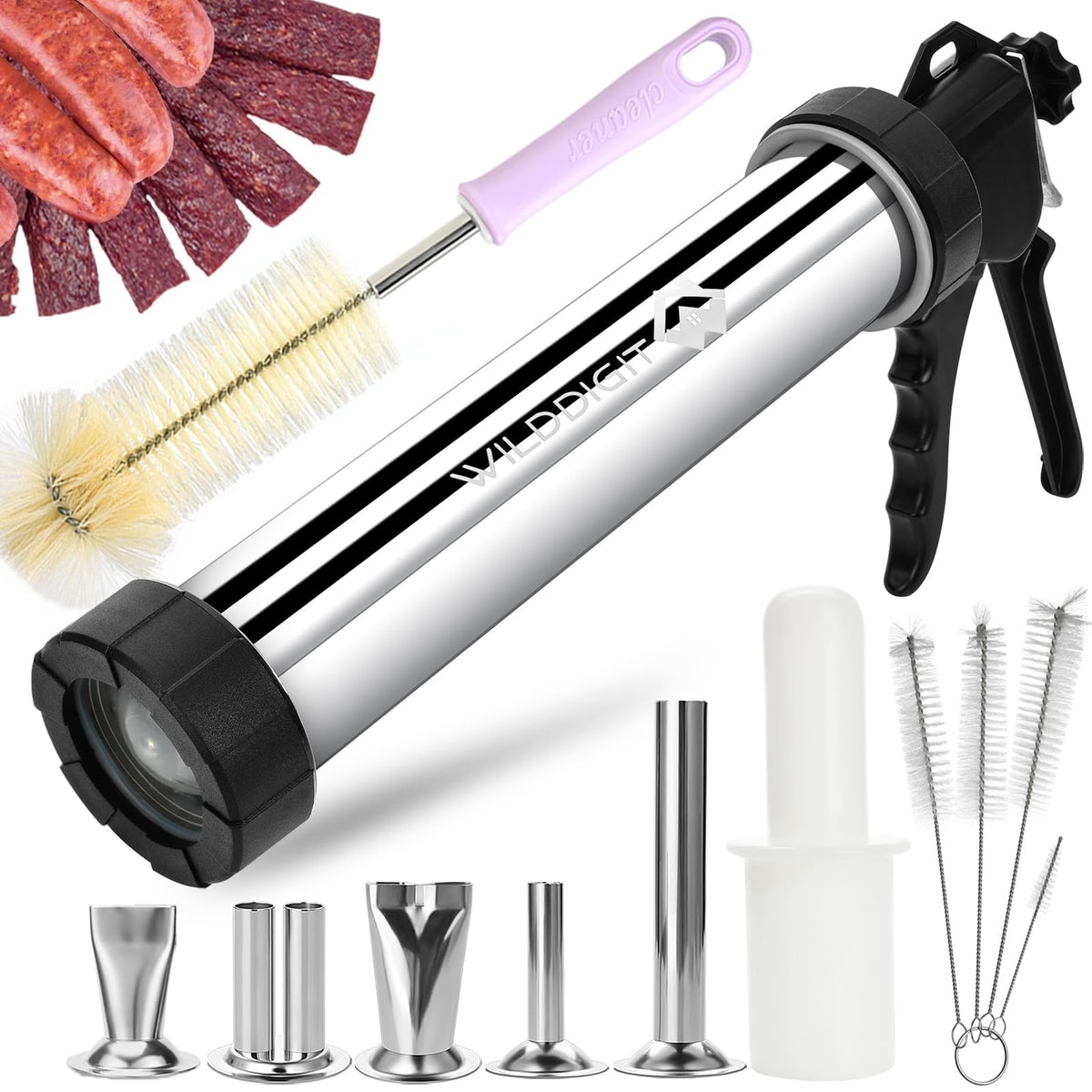 WILDDIGIT 3rd Gen jerky gun cannon for smooth, even extrusion.