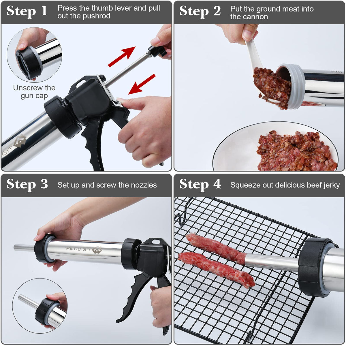 WILDDIGIT ergonomic aluminum handle reduces weight and improves control.