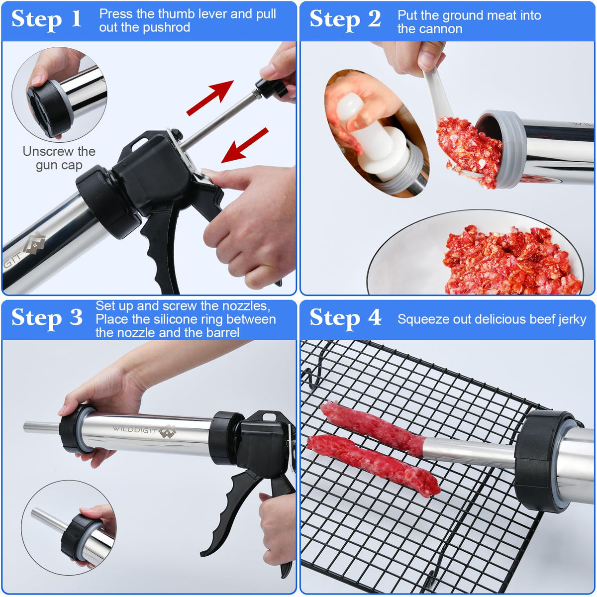 WILDDIGIT meat pusher to load meat consistently.