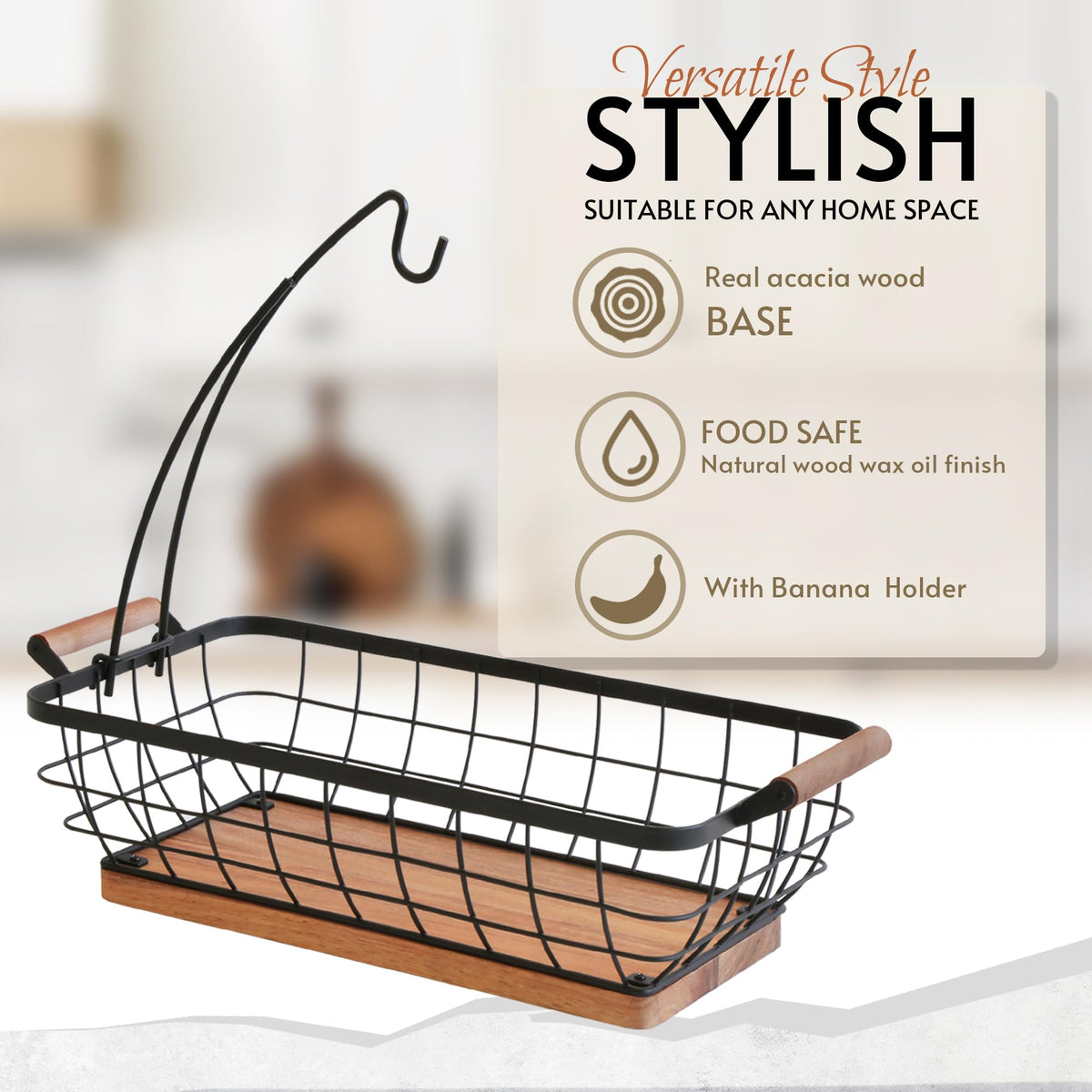 WILDMOS black fruit bowl for kitchen counter enhances airflow to keep fruits fresh.