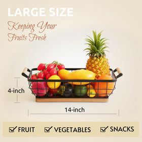 WILDMOS fruit basket with banana hanger and wooden base ideal for easy carrying and serving.