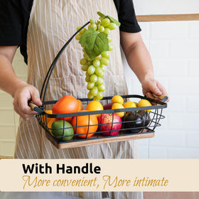 WILDMOS metal wire fruit bowl with wooden base offers durable kitchen storage.