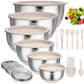 Wildone 22-piece bowls with airtight lids seal freshness during prep