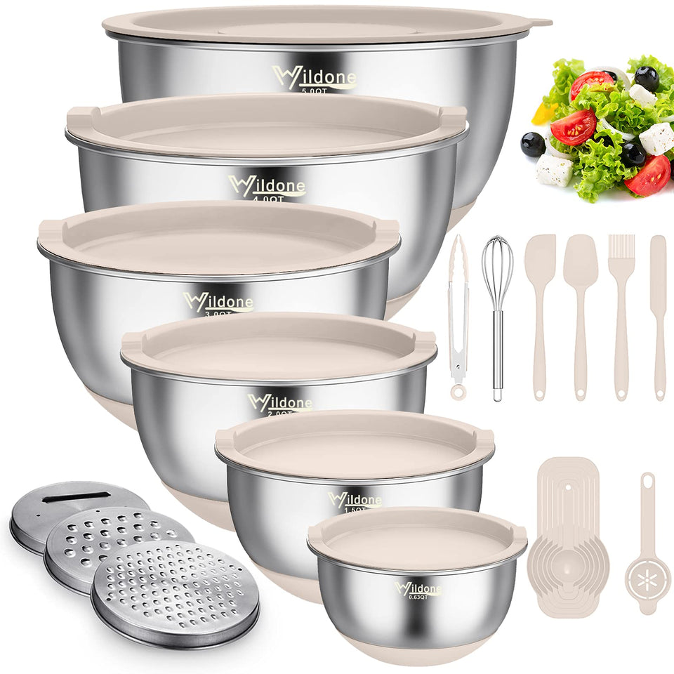 Wildone 22-piece bowls with airtight lids seal freshness during prep