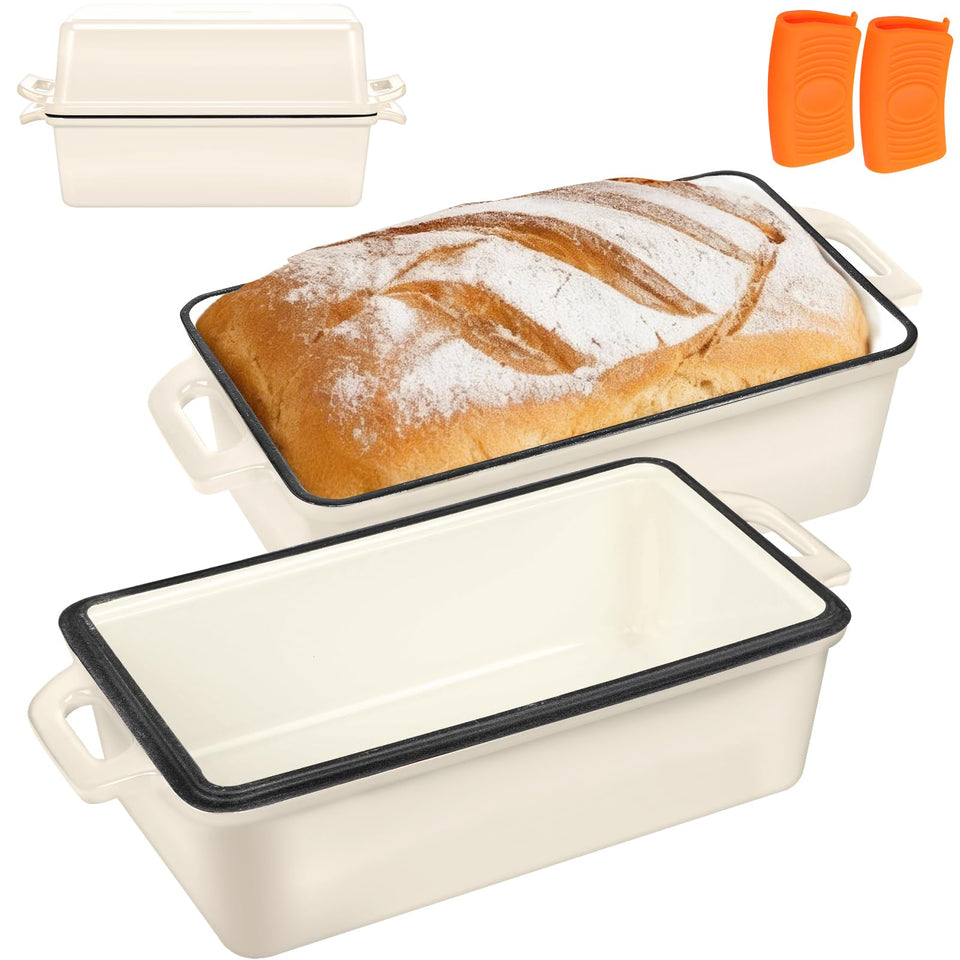 Wildone 2-in-1 enameled cast iron bread pan with dual loaf pans for even baking.