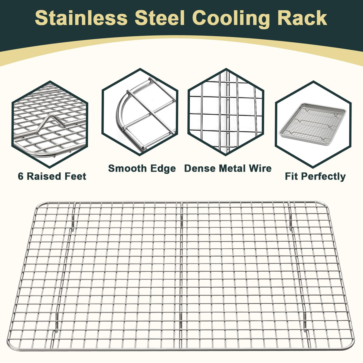 Wildone baking set outer dimensions help planning pan placements.
