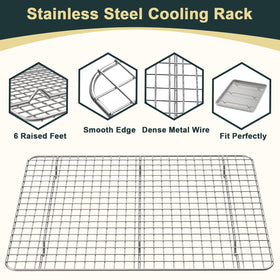Wildone baking set outer dimensions help planning pan placements.