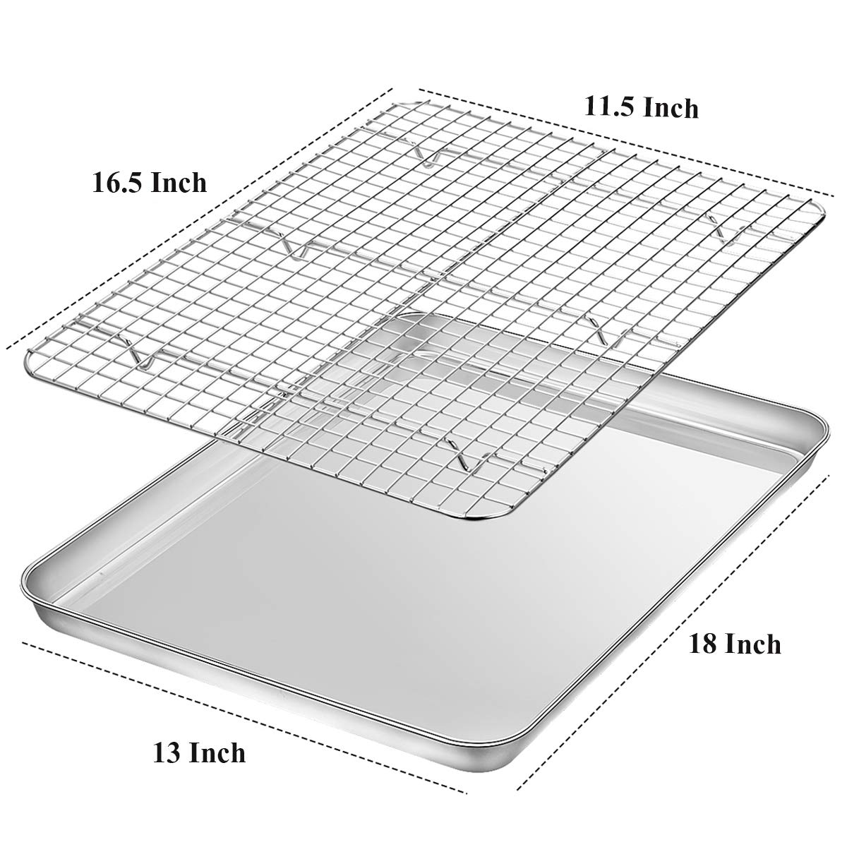 Wildone baking sheet 18x13 top view showing smooth roll edges for comfortable handling.