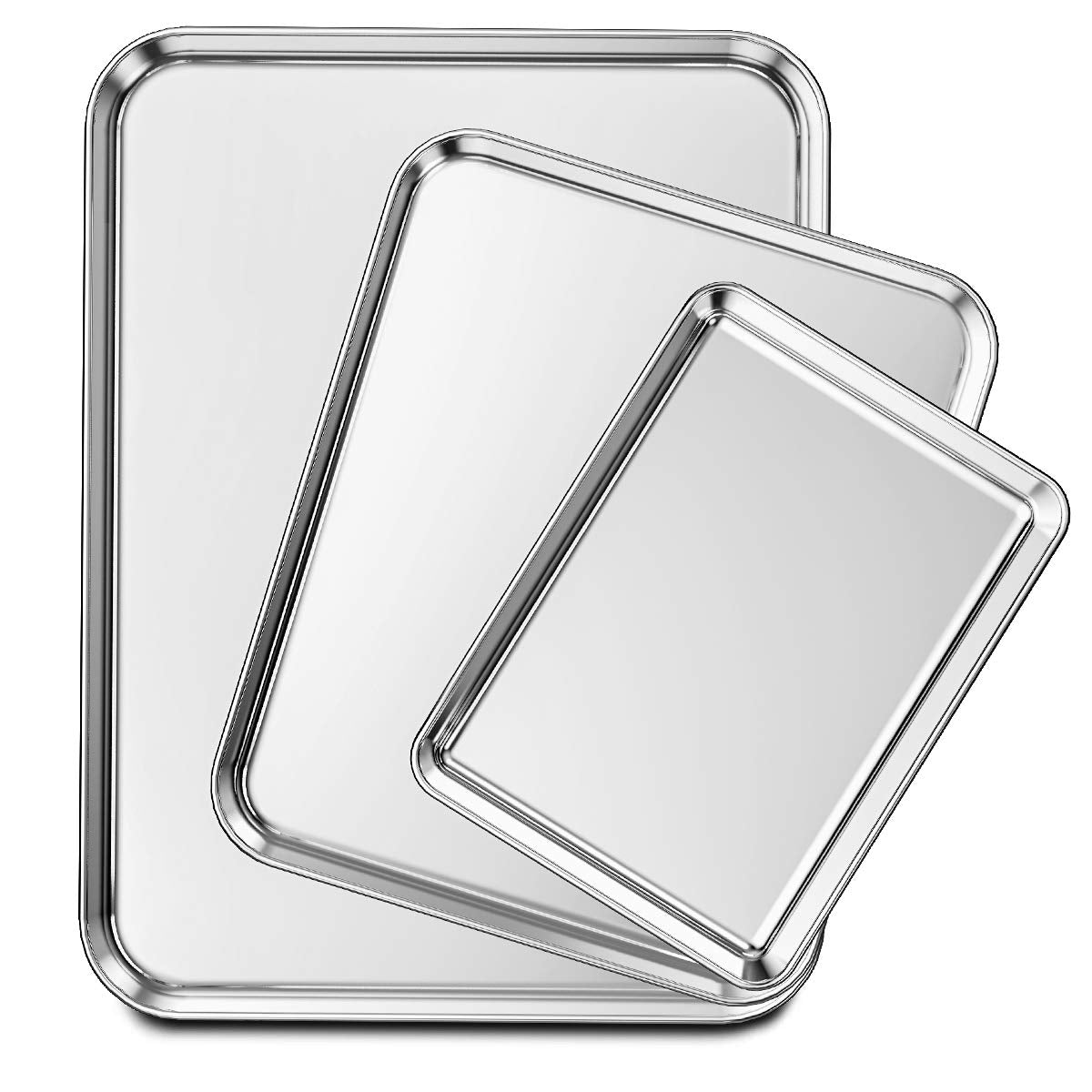 Wildone baking sheet set front view in stainless steel, highlighting durability for roasting and baking
