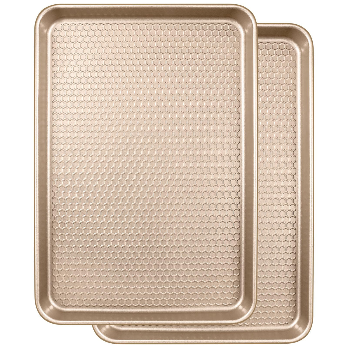 Wildone baking sheet set with honeycomb embossing for durable, even heat distribution.