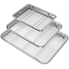 Wildone baking sheet set overview with three pans and racks for versatile cooking