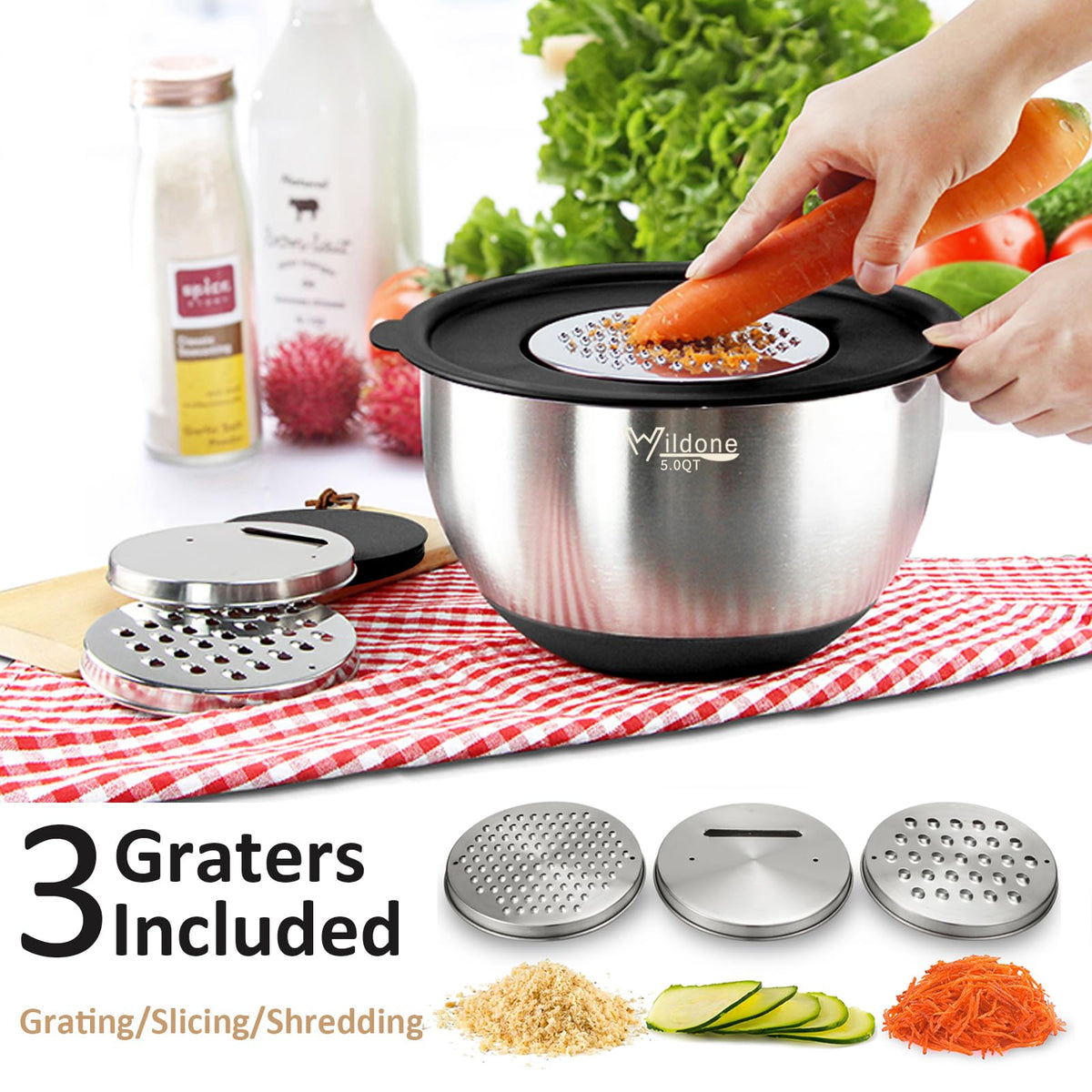 Wildone bowls with airtight lid showing fresh storage capability on countertop