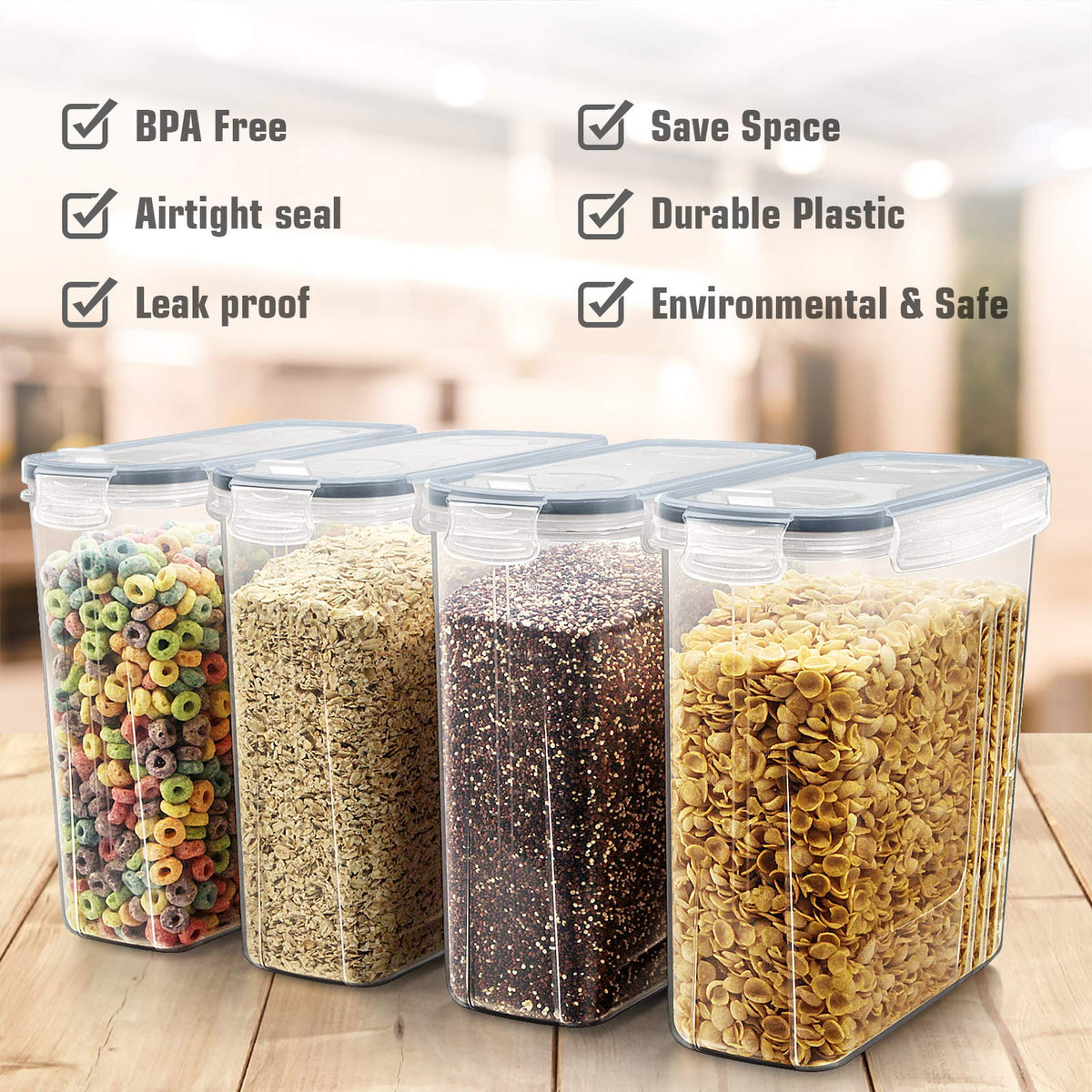 Wildone cereal containers with lids closed provide an airtight seal and freshness.