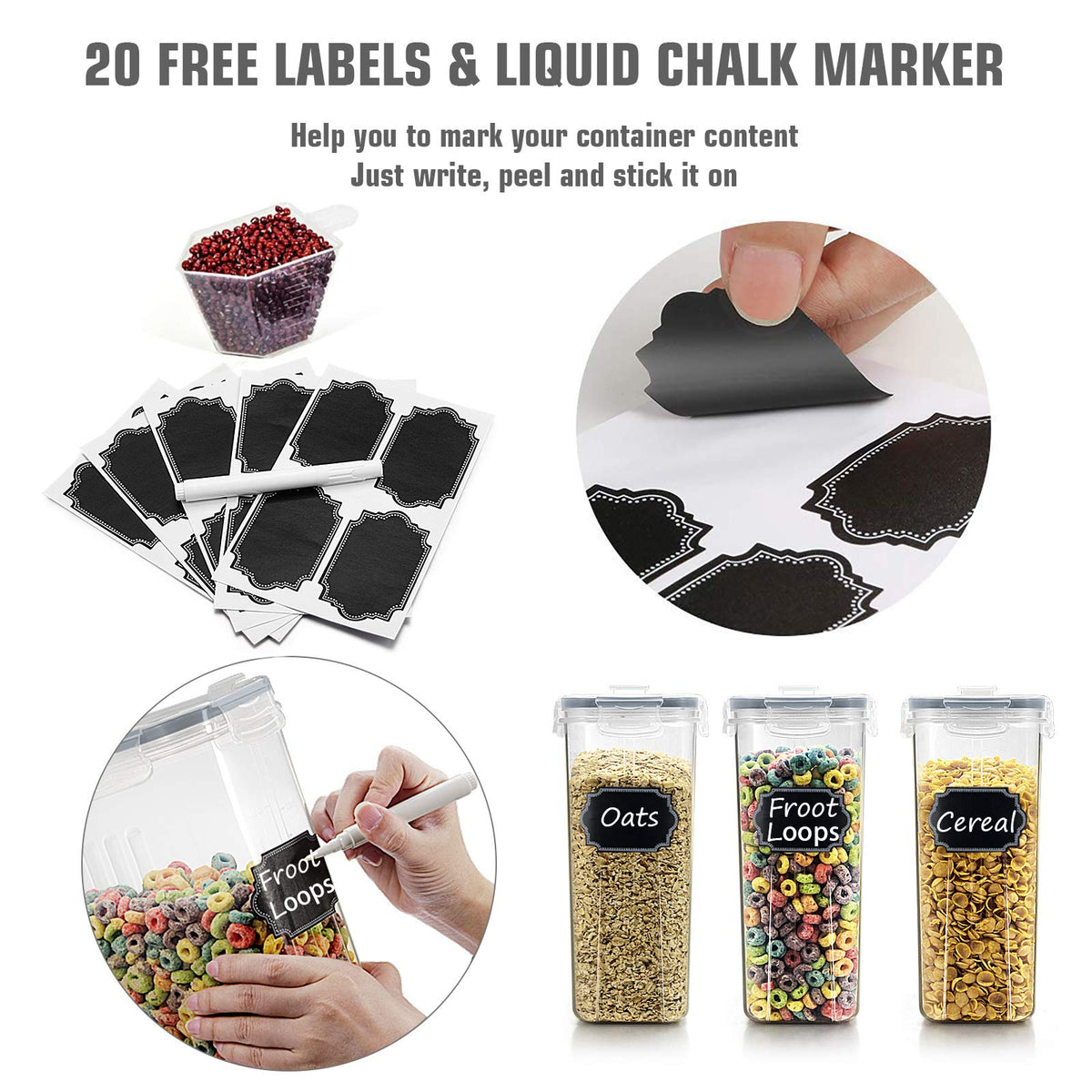 Wildone measuring cup and chalk marker with 20 labels for organization.