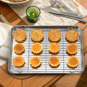 Wildone baking sheet with rack ensures even heating for cookies and pastries.