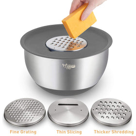 Wildone grater attachments enable quick zesting and shredding in bowls.