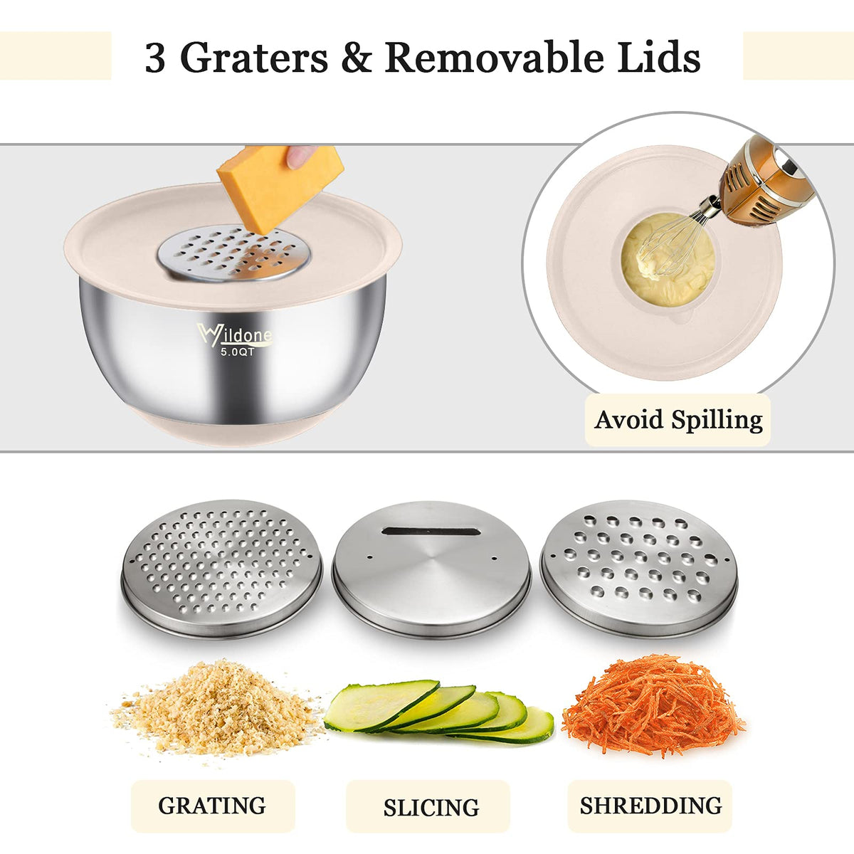 Wildone grater inserts attach to the lid for fast prep