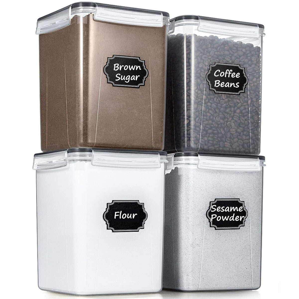 Wildone large storage containers on a shelf provide clear pantry visibility for quick access.