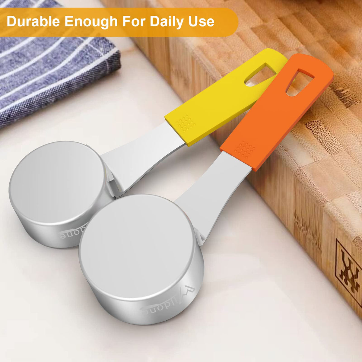 Wildone cups with color-coded handles help identify sizes at a glance.