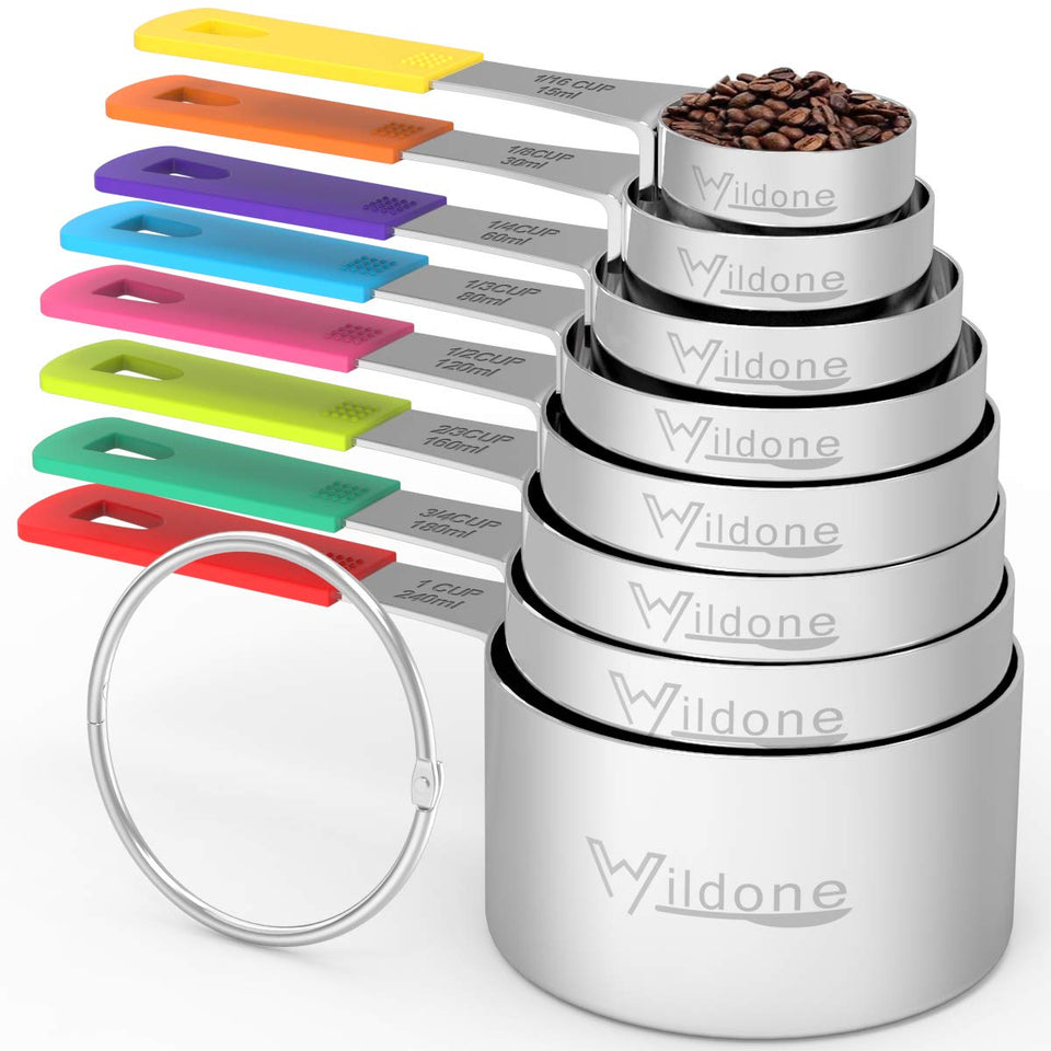 Wildone measuring cups set nested with color-coded handles for quick identification.