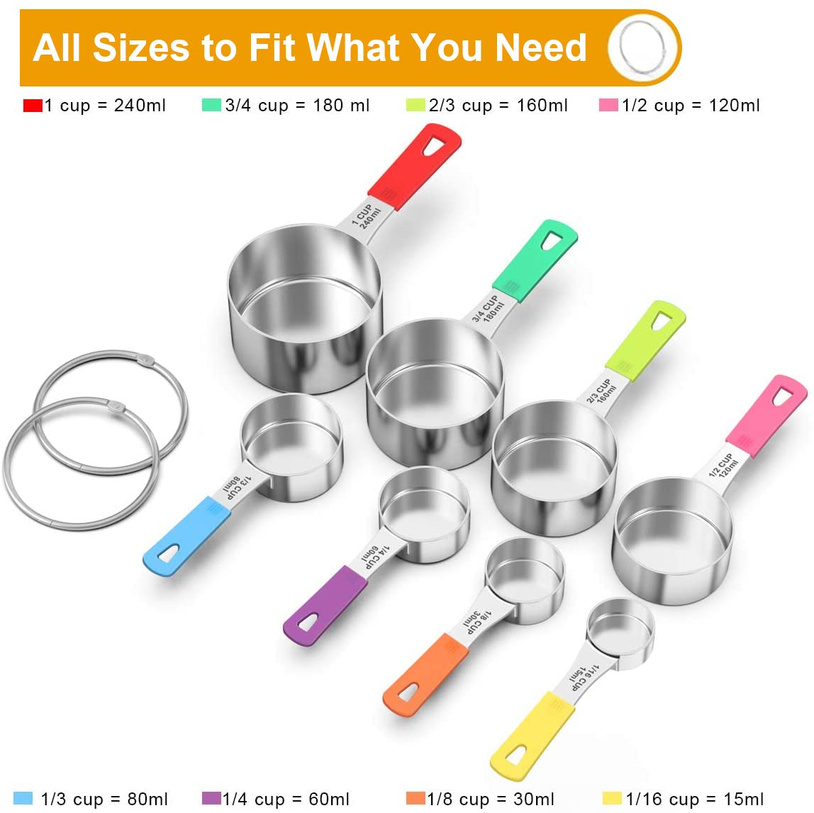 Wildone measuring cups with silicone non-slip handle, ideal for dry or wet ingredients.