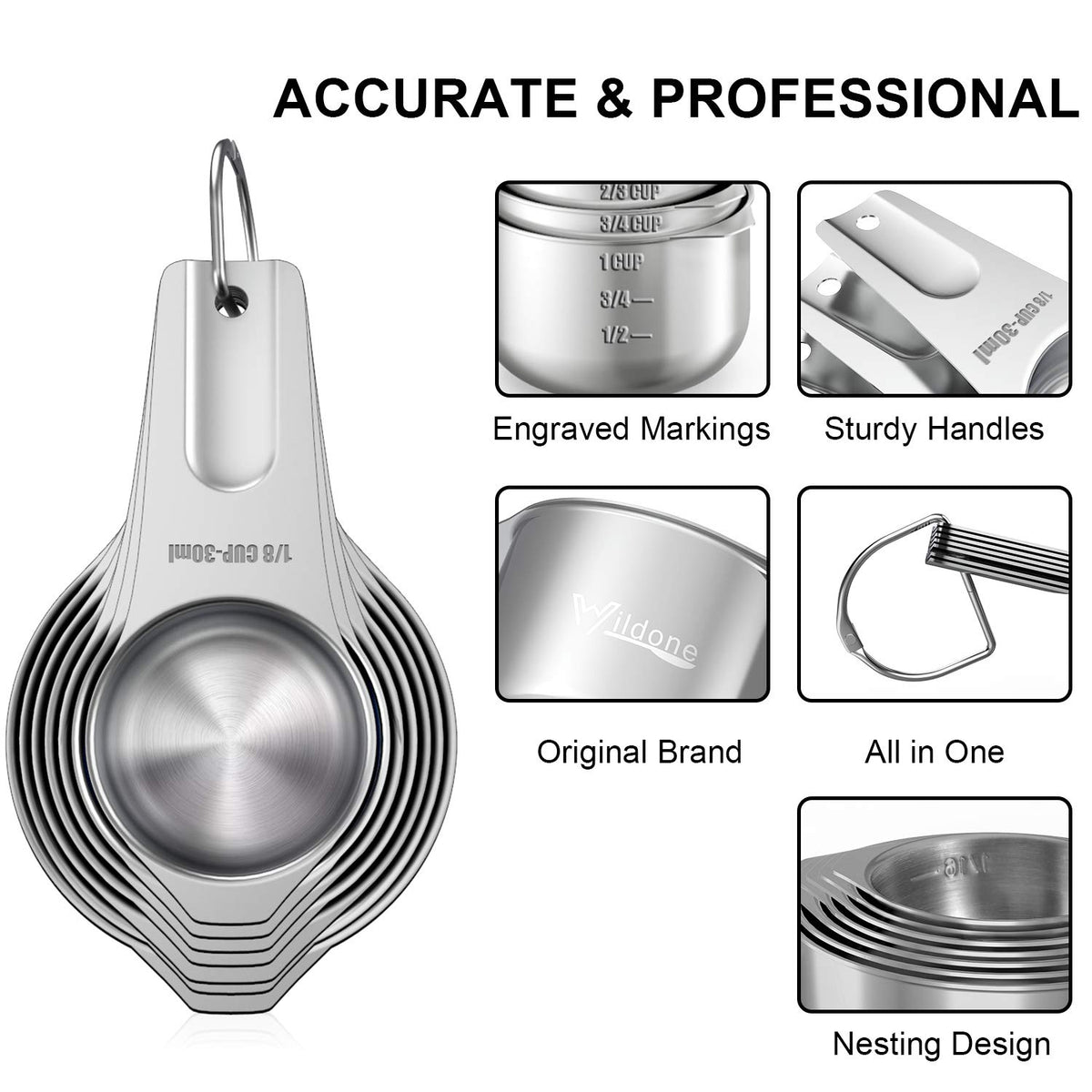 Wildone measuring spoons 8-piece included for precise dry and liquid measurements.