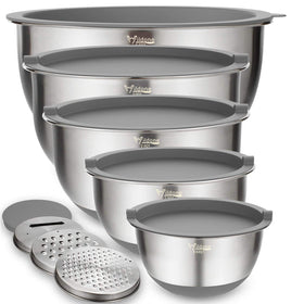 Wildone 5-piece mixing bowls set with airtight lids for versatile prep.