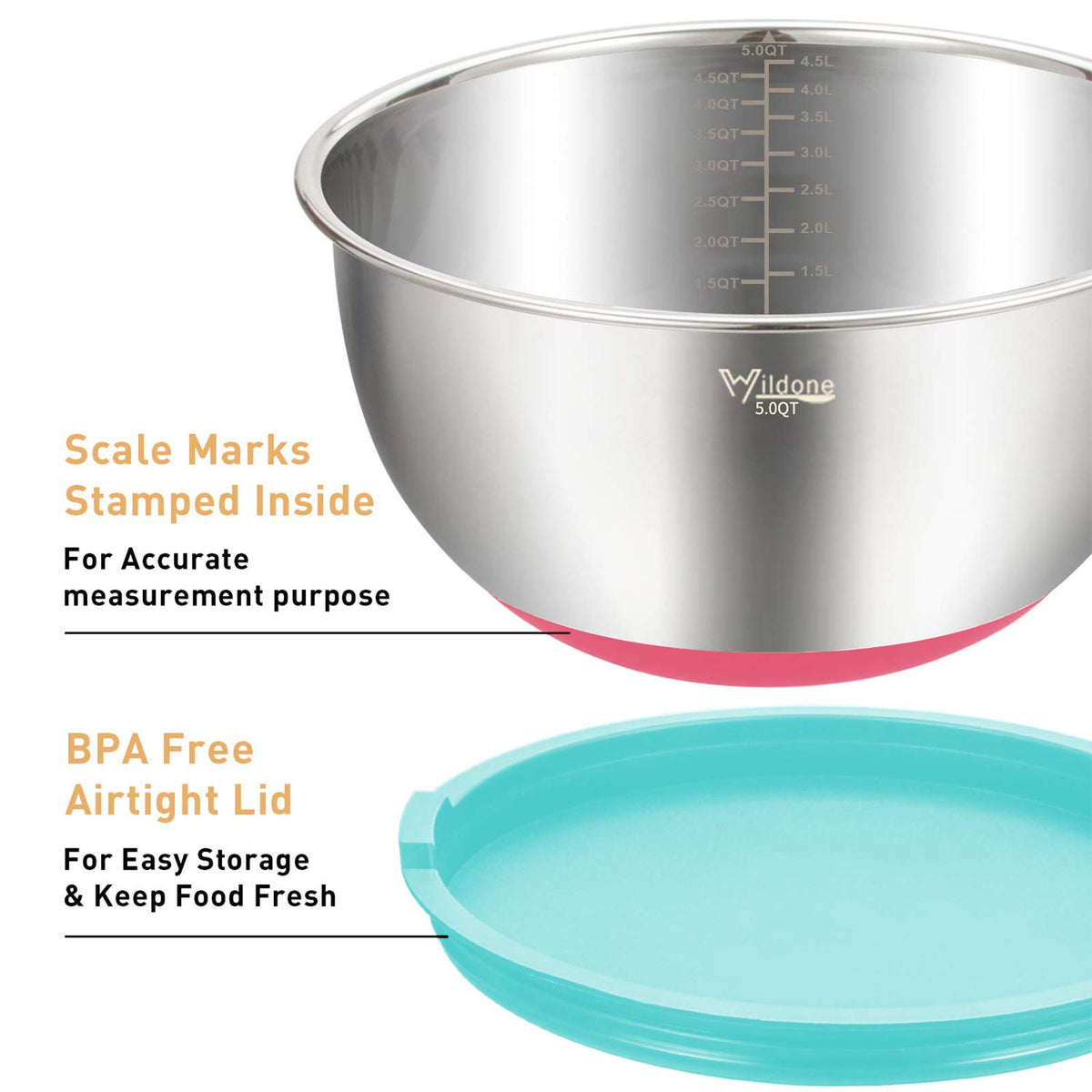 Wildone airtight lids keep bowls fresh, perfect for prep and storage.
