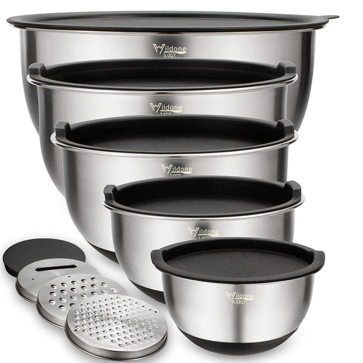 Wildone mixing bowls with airtight lids for secure storage and prep.