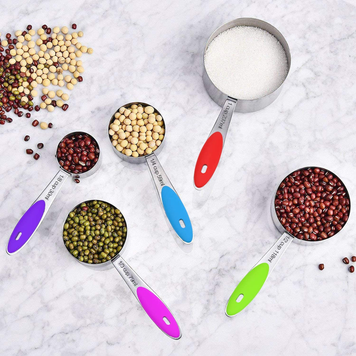 Wildone spoons feature non-slip silicone handles and a ring for neat drawer storage.