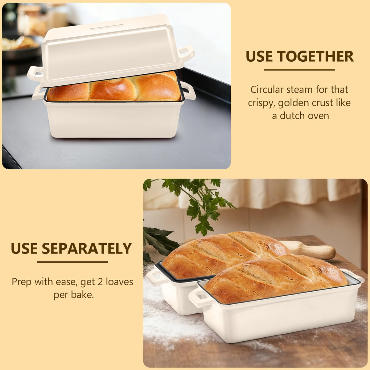 Wildone silicone handle covers add heat protection during baking and serving.