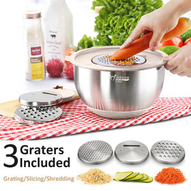 Wildone stainless steel nesting bowls shown stacked for compact storage.