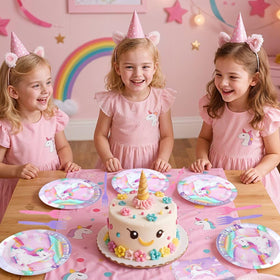 WILDPARTY unicorn banner decor complements the party theme
