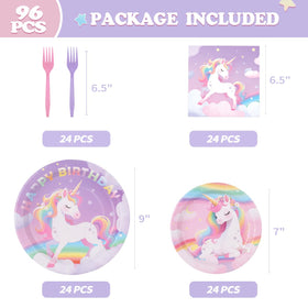 WILDPARTY unicorn dessert plates highlight rainbow theme for treats