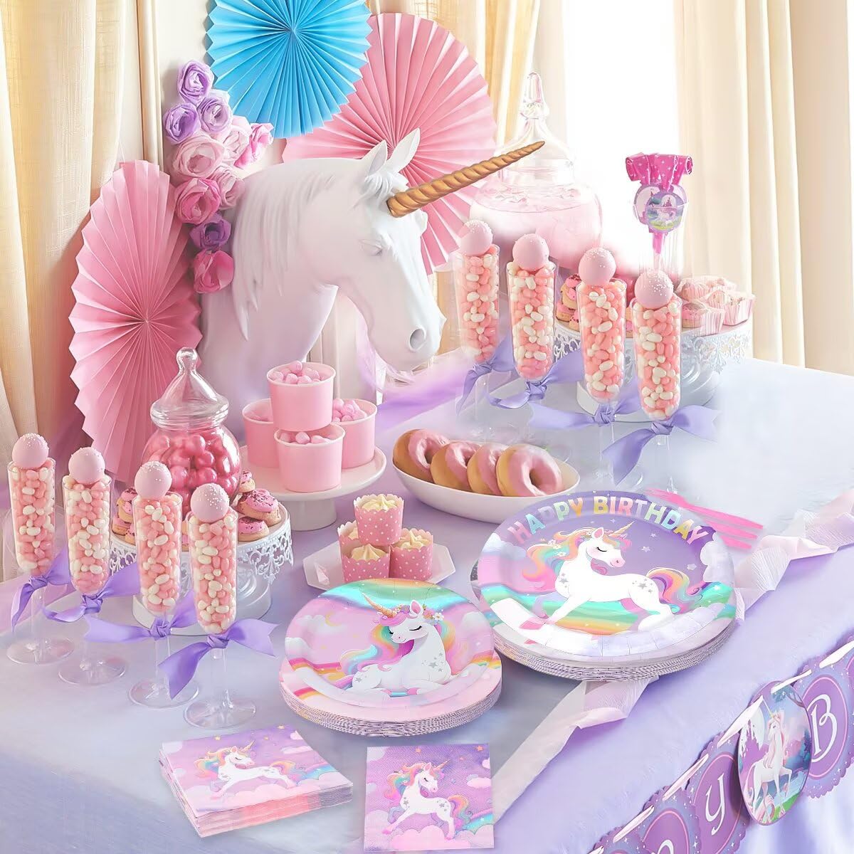 WILDPARTY unicorn napkins feature festive design for quick cleanup