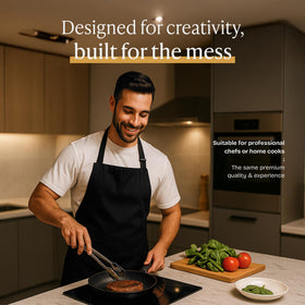 Will Well chef apron with 38-inch ties and adjustable neck strap for secure fit.