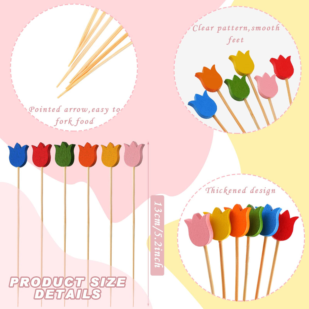 WILLBOND six-color tulip-design picks add color to fruit platters and desserts