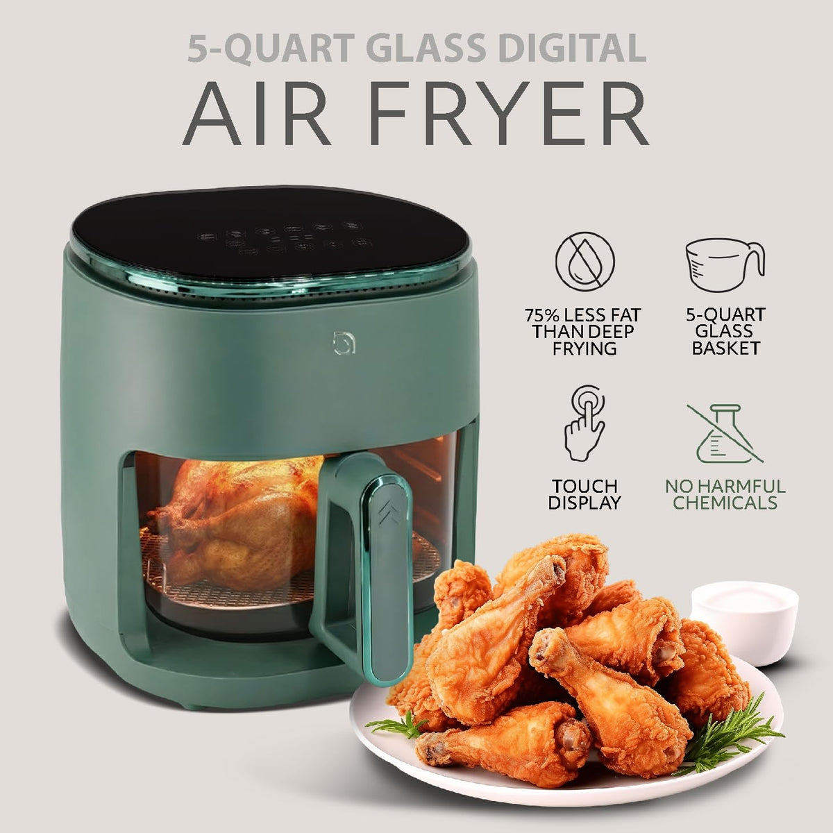Willow Glass Air Fryer digital display panel offers easy preset control.