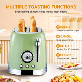 Wiltal Green Retro Toaster with stainless lid complements a compact kitchen counter