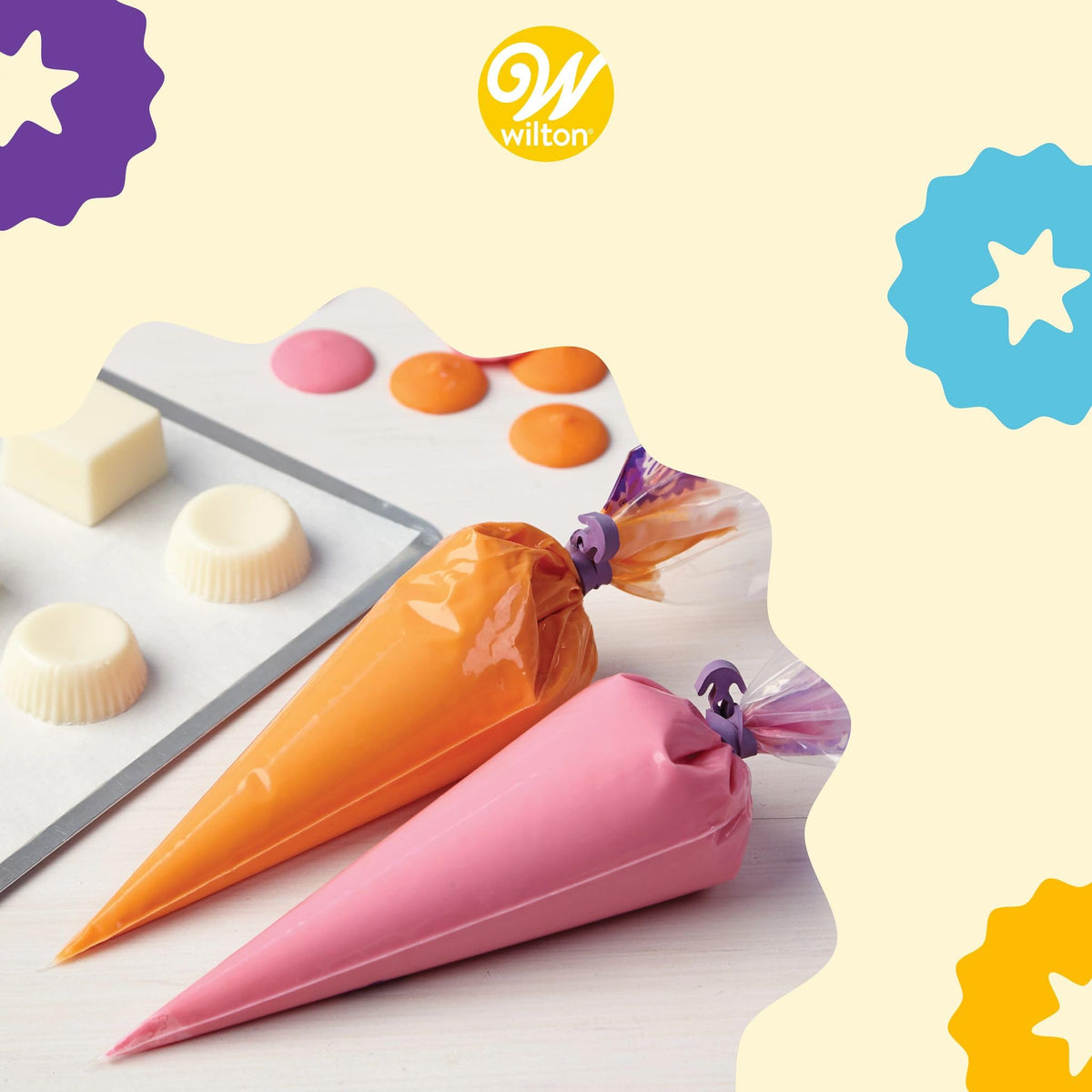 Close-up of burst-resistant Wilton pastry bags for mess-free decorating