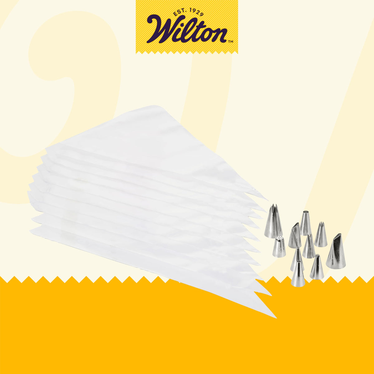 Wilton buttercream tips close-up, showing round, star, and petal shapes for easy borders