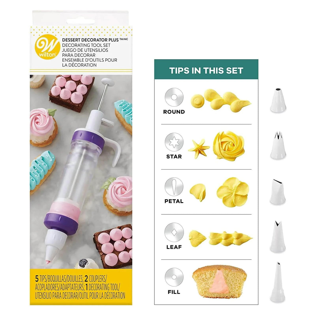 Wilton Dessert Decorator Plus dishwasher-safe parts for easy cleanup.