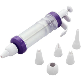 Wilton Dessert Decorator Plus plunger tool enables smooth icing control.