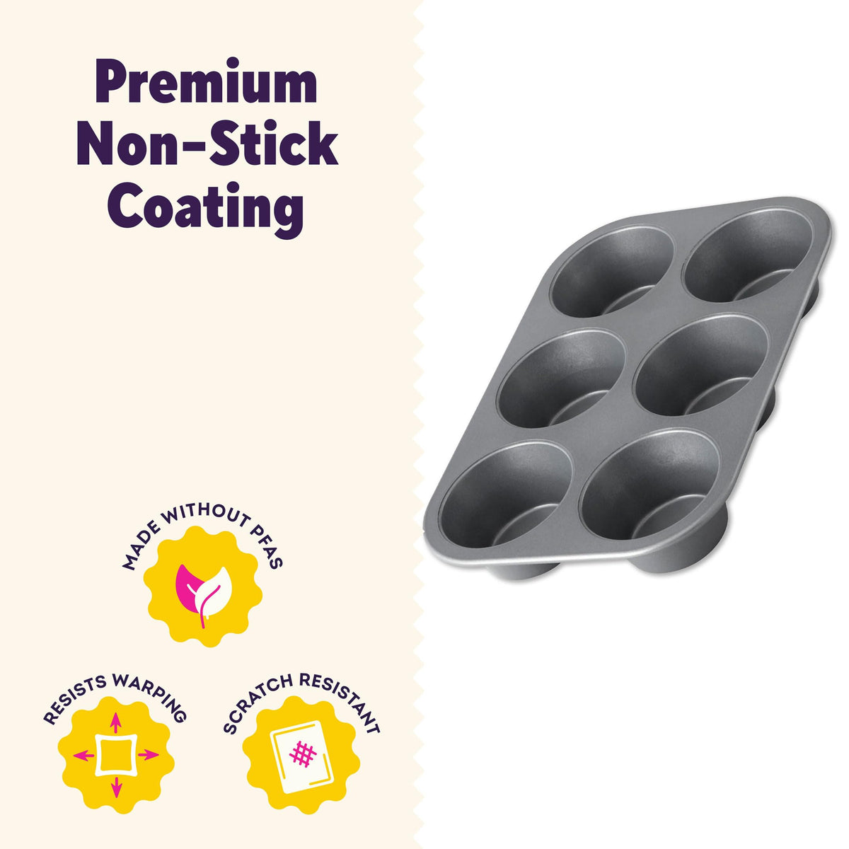 Wilton Everyday Jumbo Muffin Pan non-stick coating for quick release