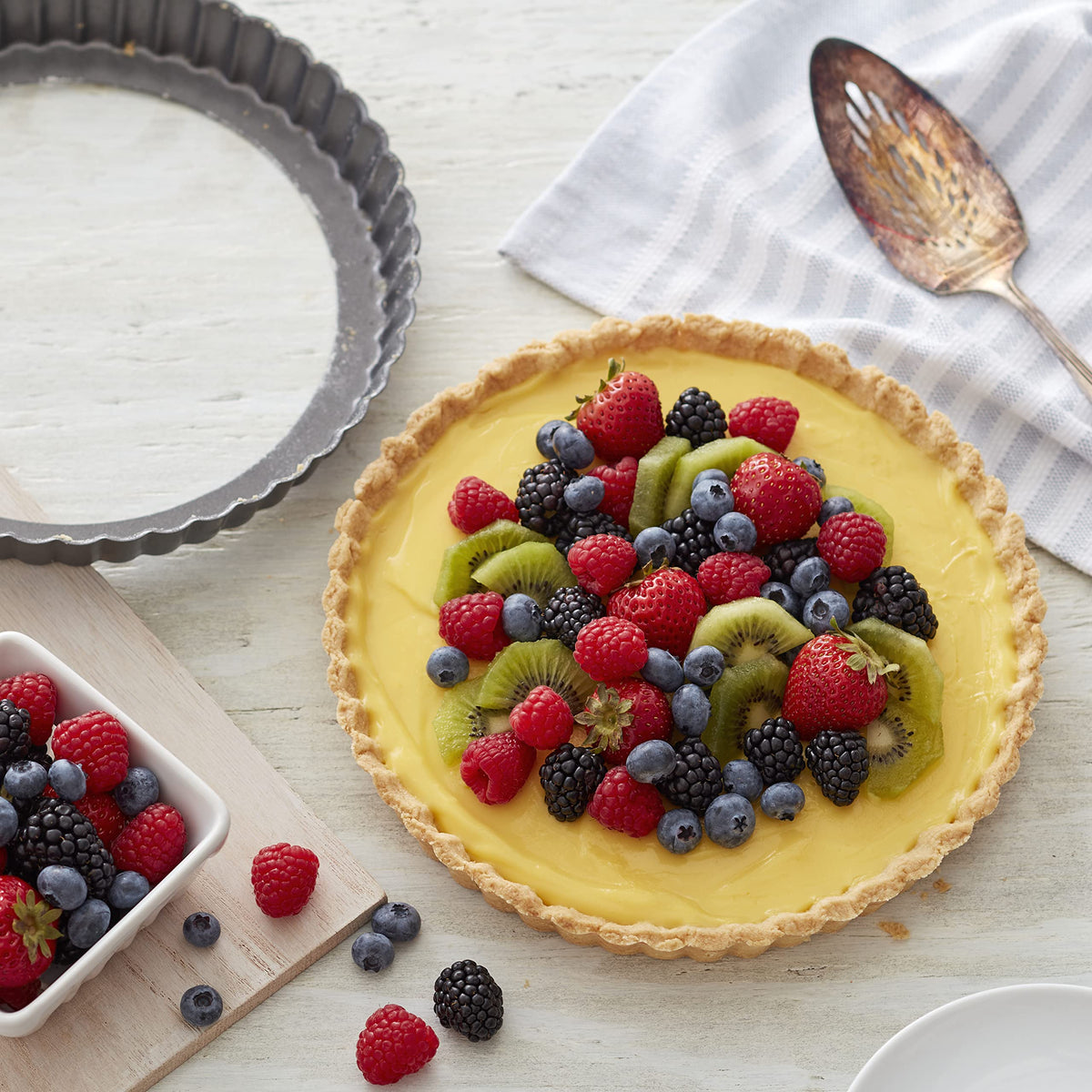 Wilton Excelle Elite non-stick surface aids quick release and effortless cleanup after baking tart or quiche