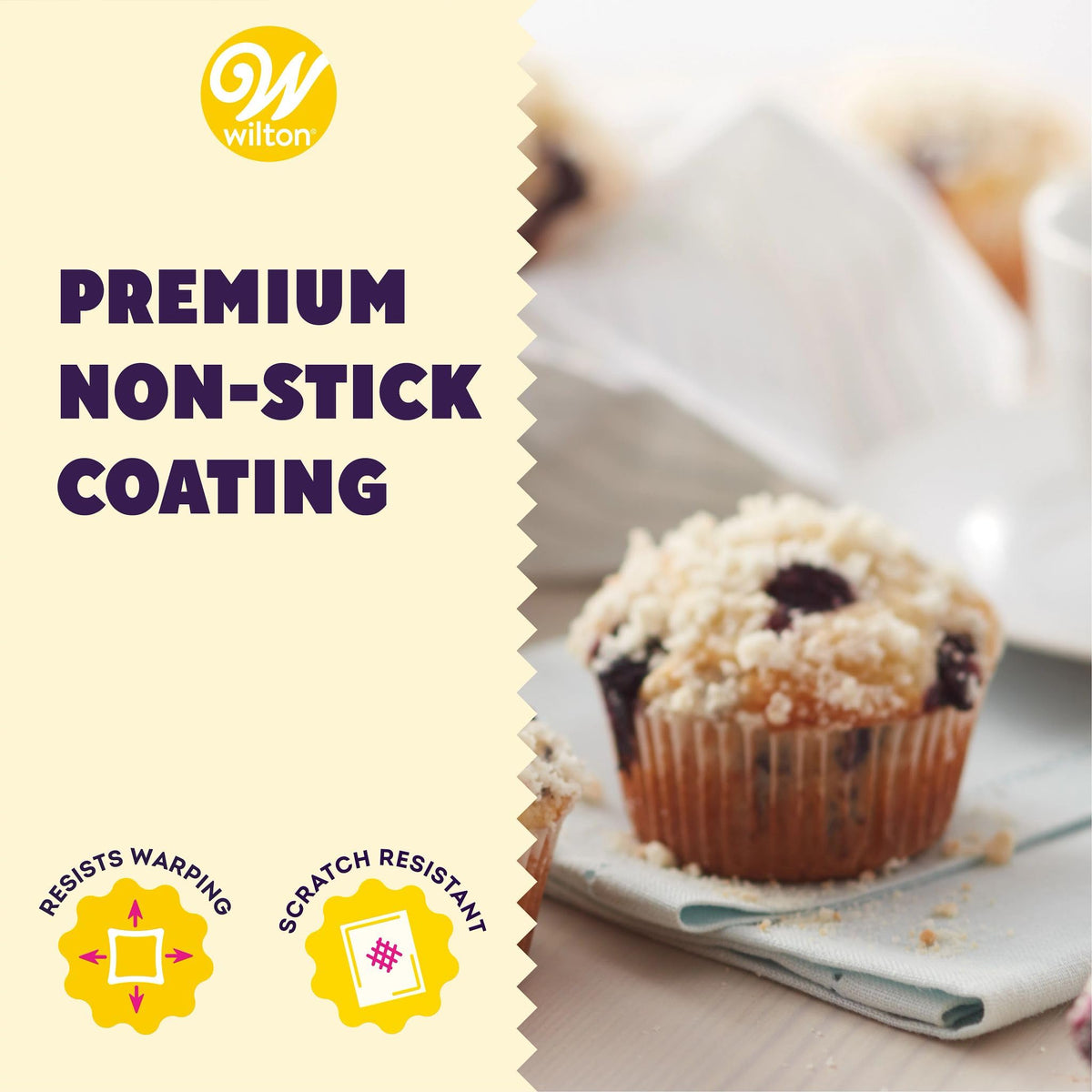 Extended handles on Wilton muffin pan for secure handling with oven mitts