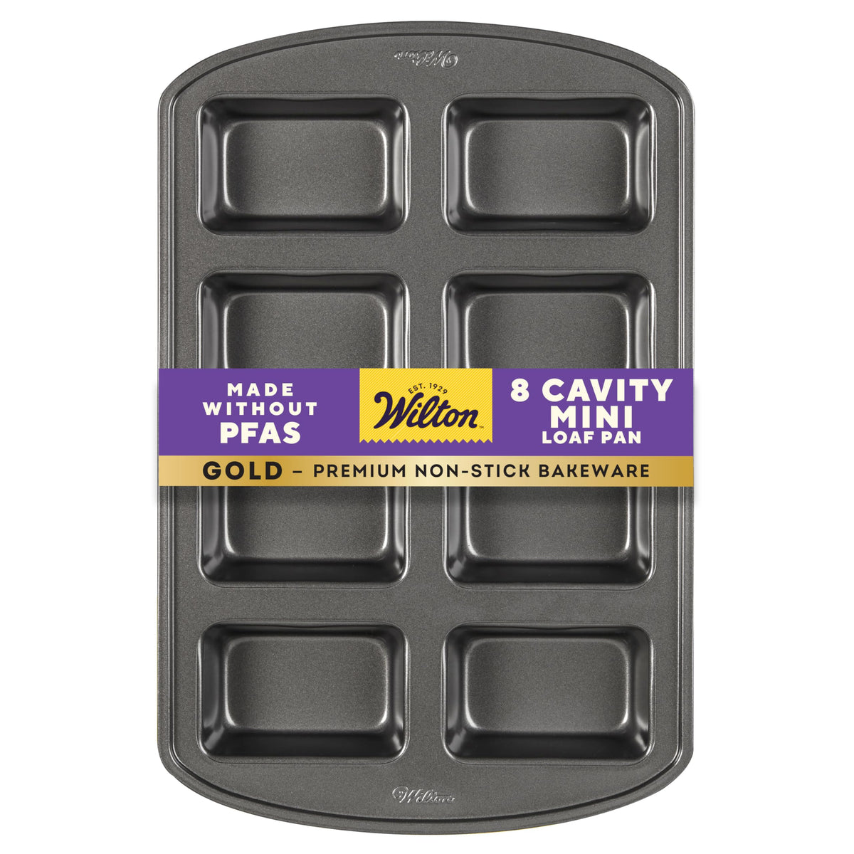 Wilton Gold Mini Loaf Pan with even heat distribution for evenly baked mini loaves.