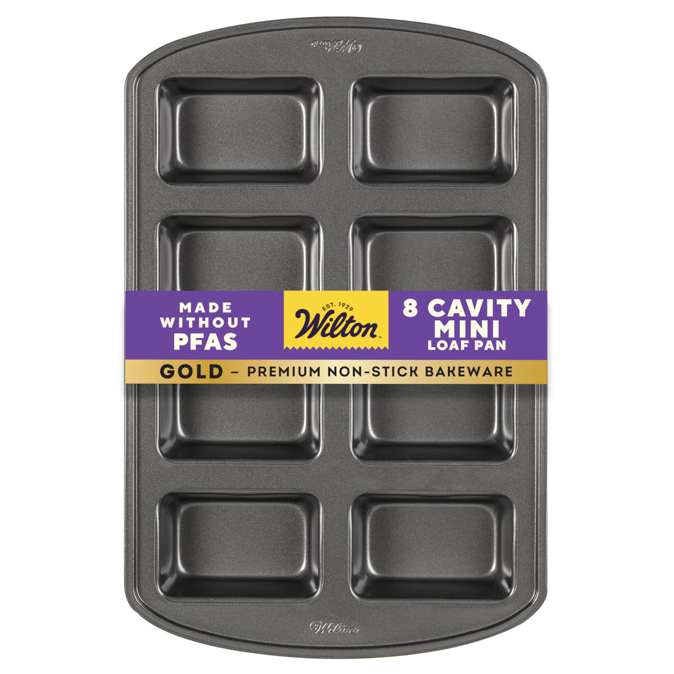 Wilton Gold Mini Loaf Pan with even heat distribution for evenly baked mini loaves.