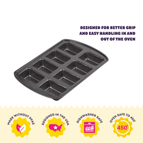 Wilton Gold Mini Loaf Pan with non-stick coating for easy release and quick cleanup.